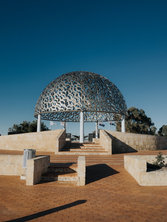 Dome of the HMAS Sydney II Memorial beneath a deep blue sky